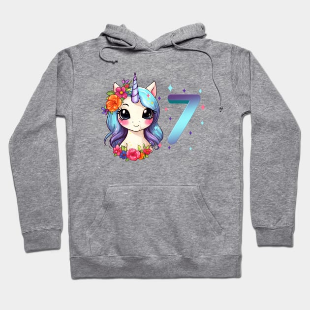 I am 7 with unicorn - girl birthday 7 years old Hoodie by Modern Medieval Design